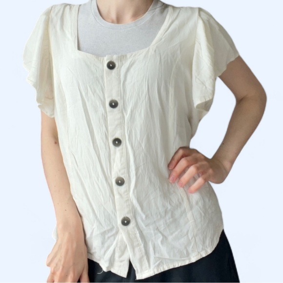 Universal Thread Womens White Flutter Sleeve Minimalist Boho Peasant Top Large - Picture 3 of 8